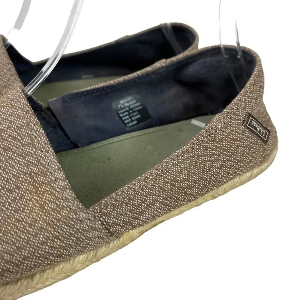 L.L. BEAN Brown Tan Slip On Espadrille Flats Loafers Casual Canvas Shoes sz 7.5